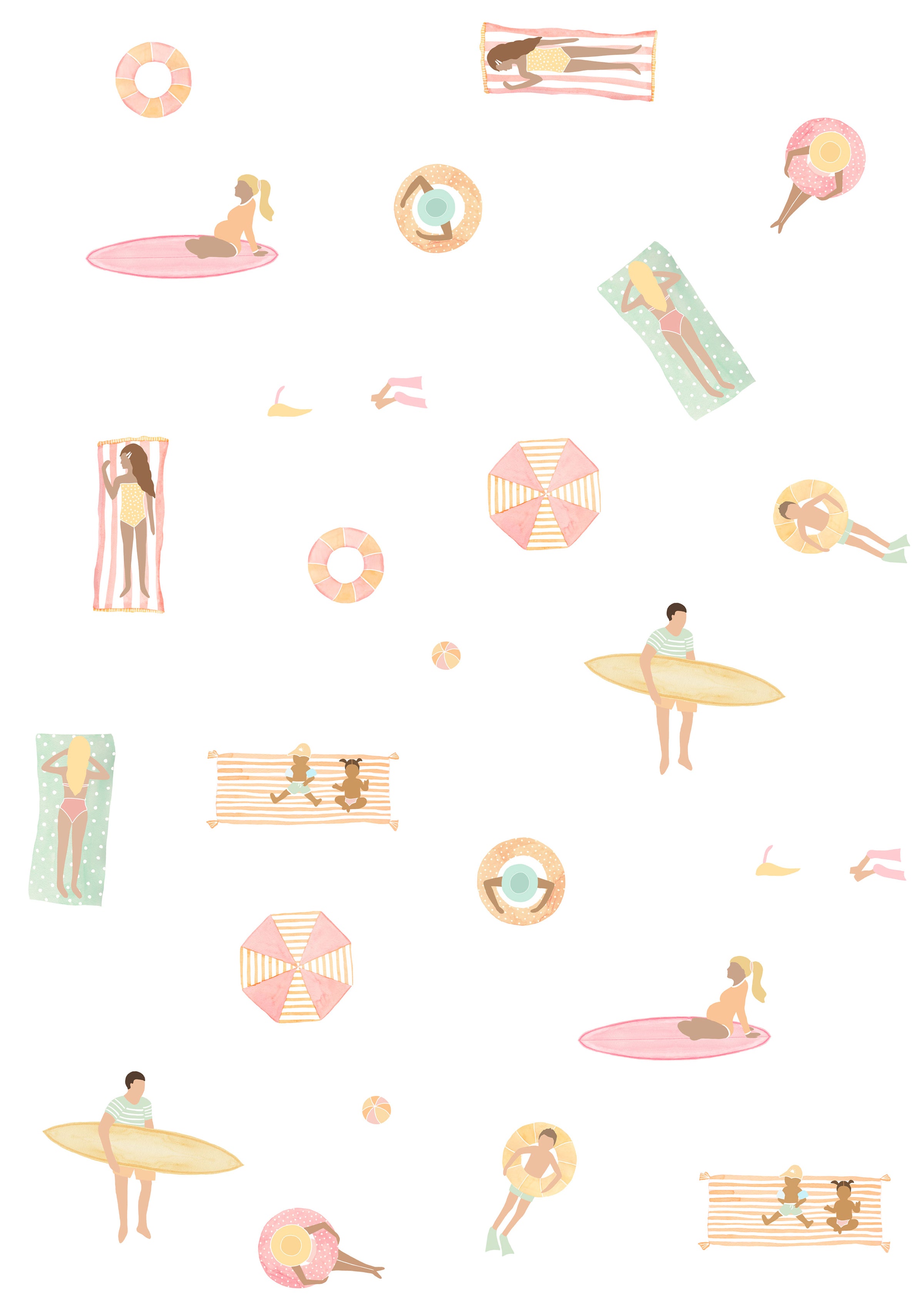beach theme wall stickers, pastel colours. For kids bedrooms