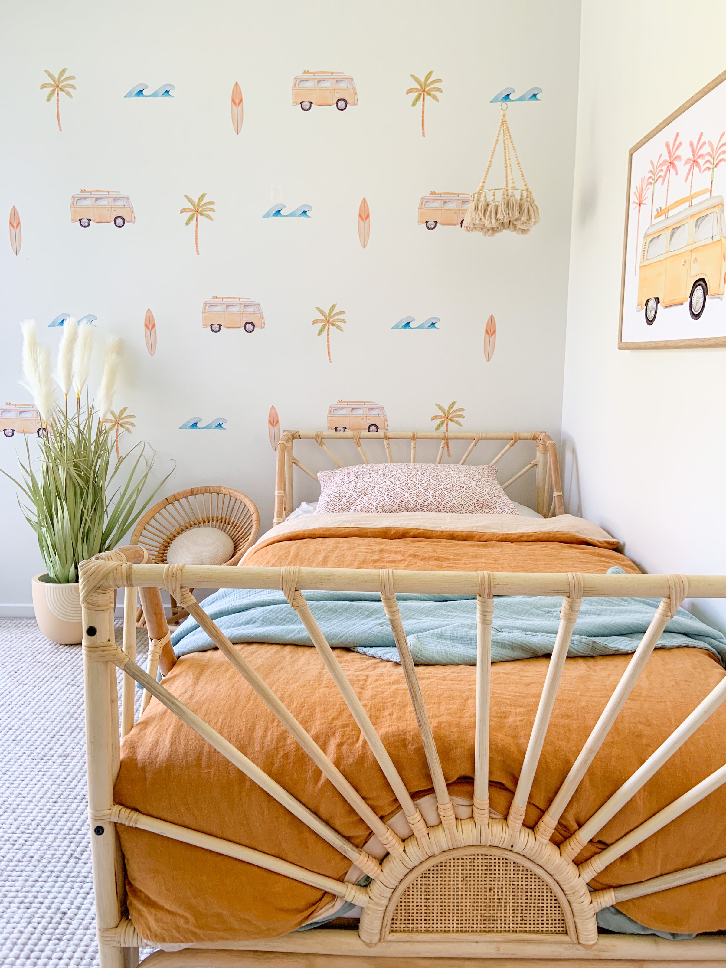 Kids Combi, Surfboard and Palm Tree wall stickers