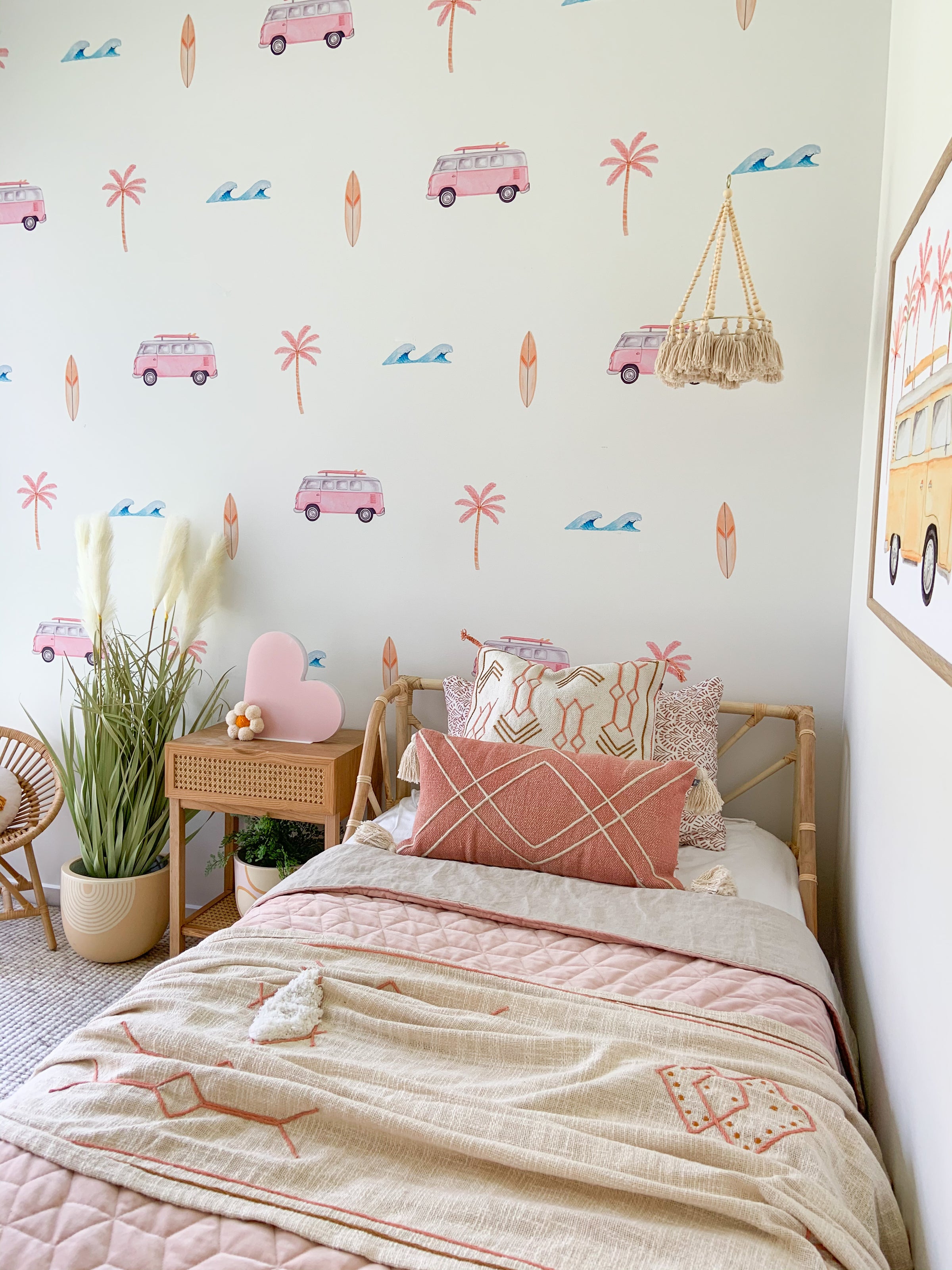 Children's combi, palm tree and surfboard wall stickers