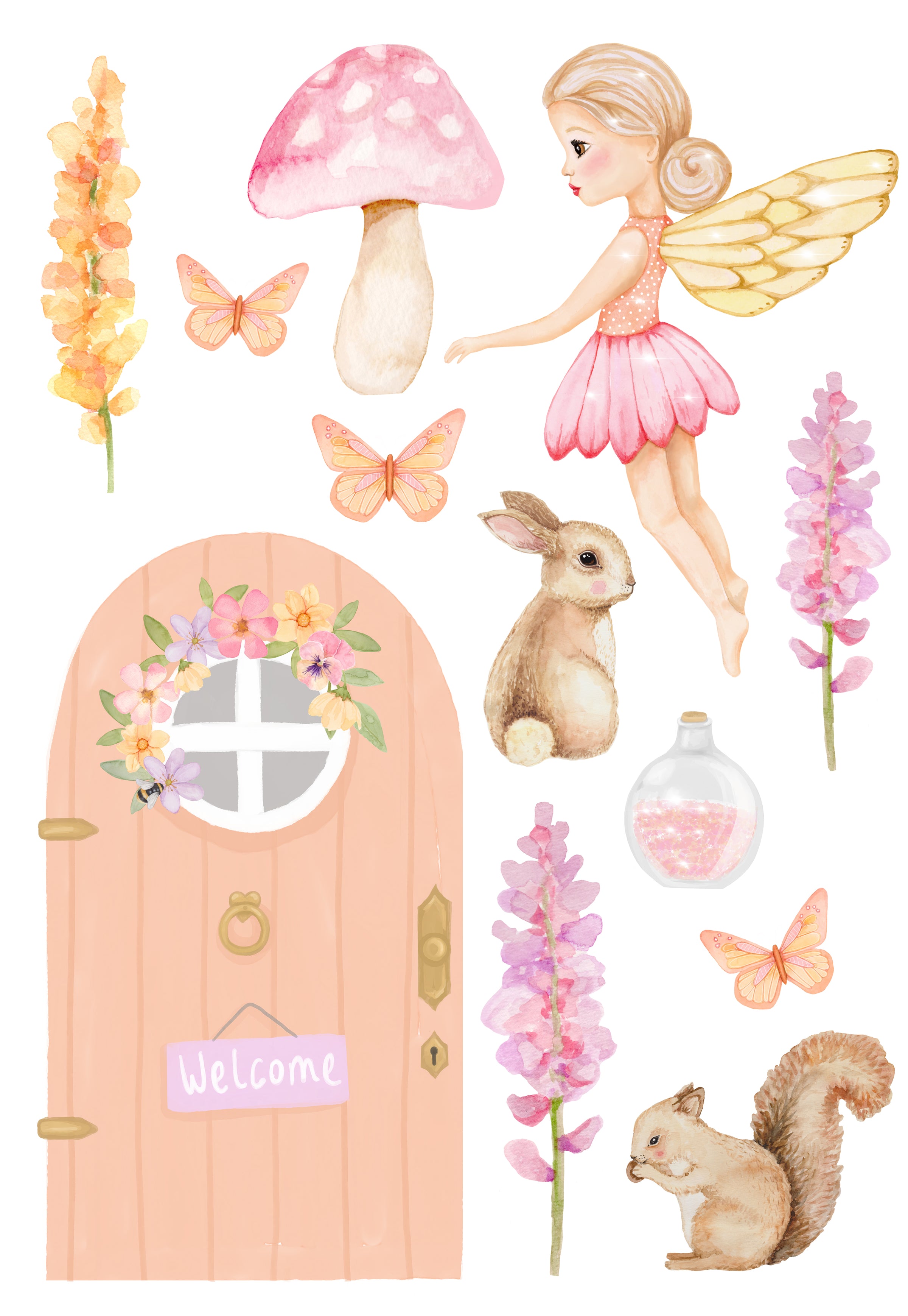 Fairy door wall stickers for girls bedroom or nursery. Removable and reusable