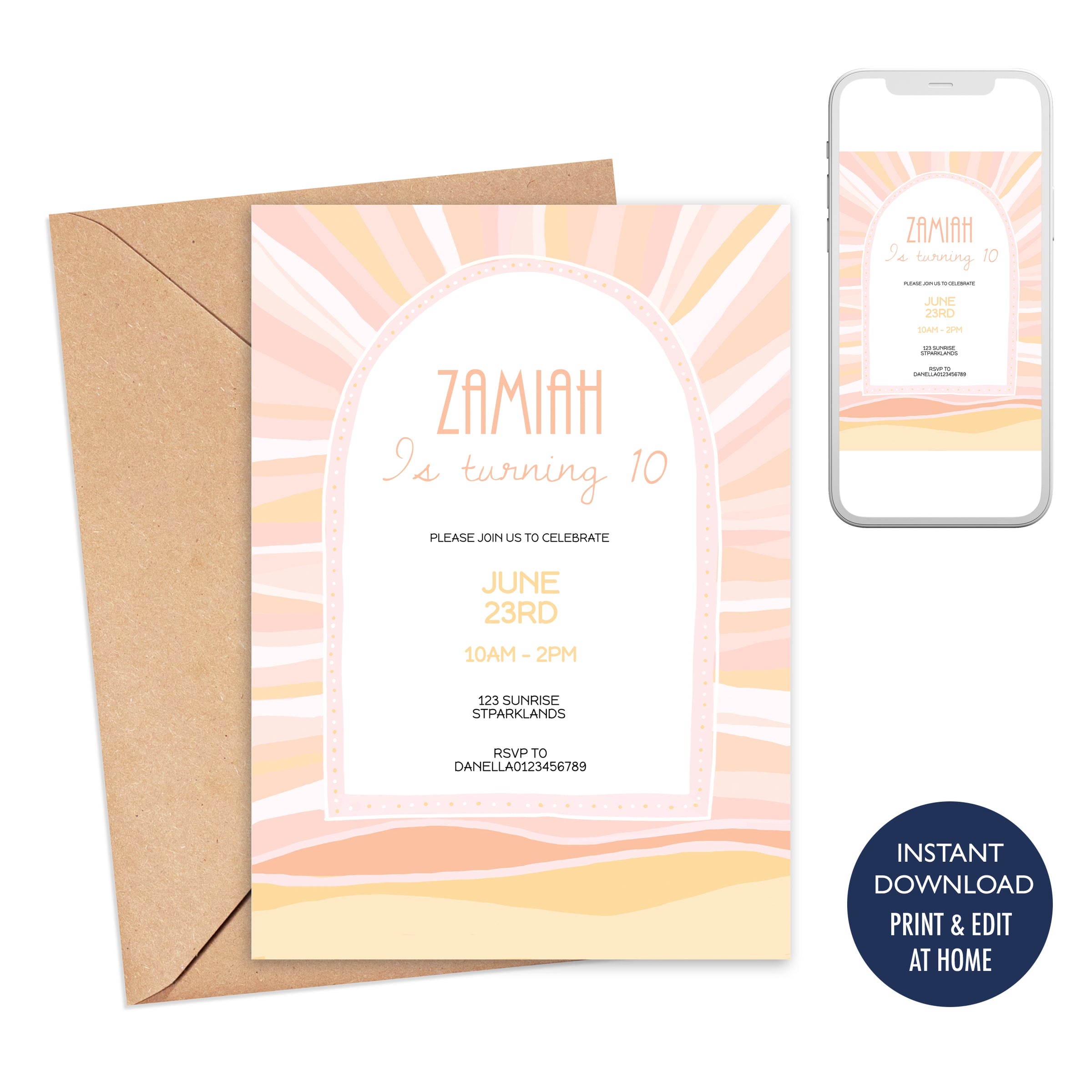 Sun Rays Pink Invitation