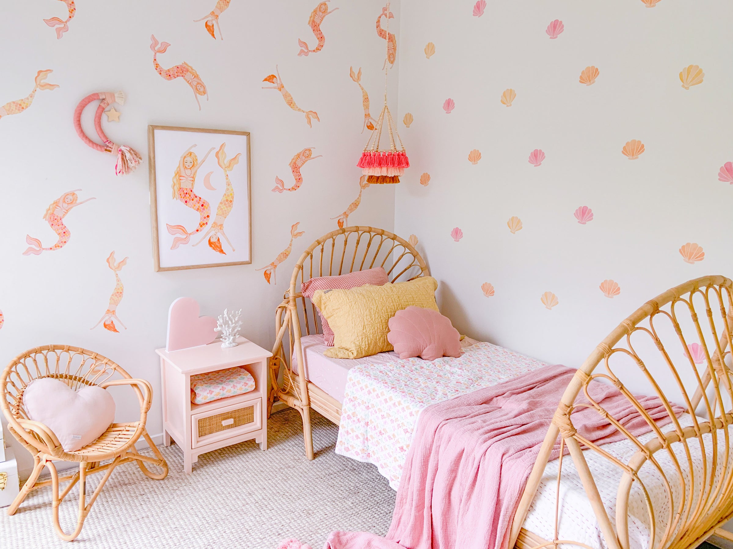 mermaid and shell wall stickers