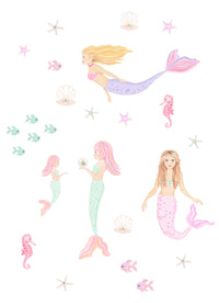 Pastel colour mermaid wall stickers for girls bedrooms