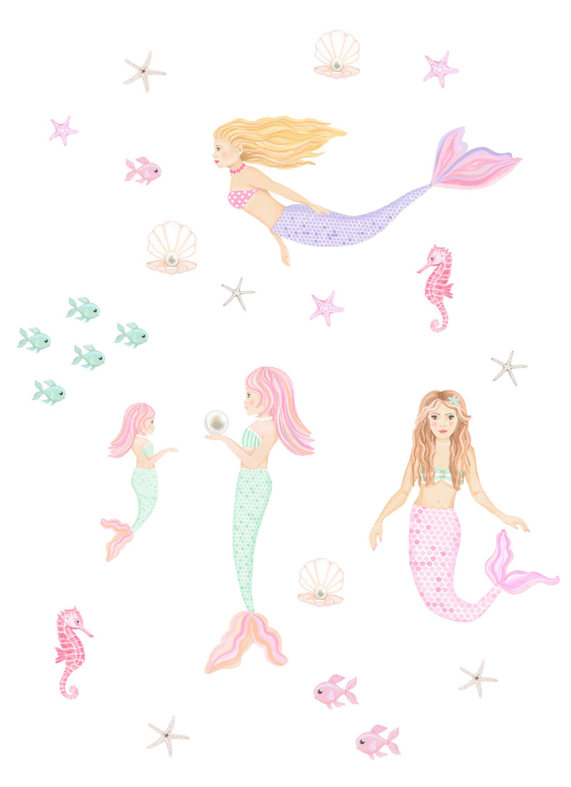 Pastel colour mermaid wall stickers for girls bedrooms