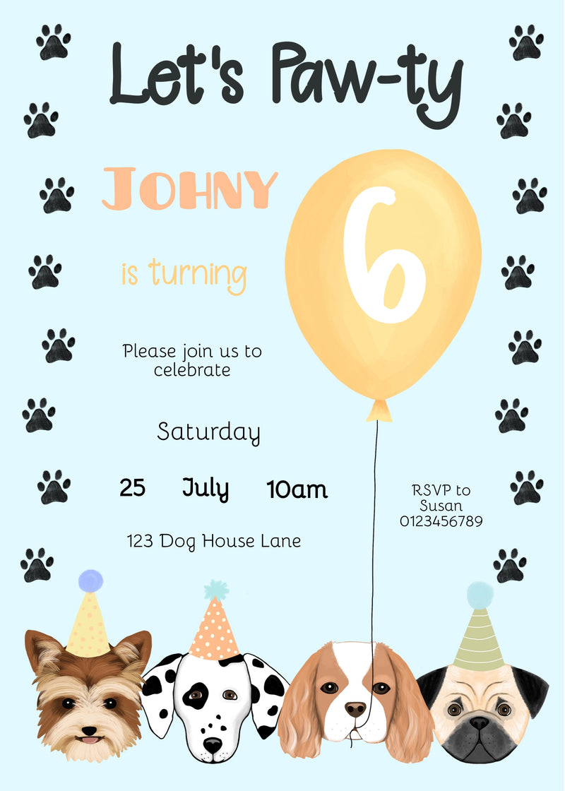 Dog Party Invitation - Blue