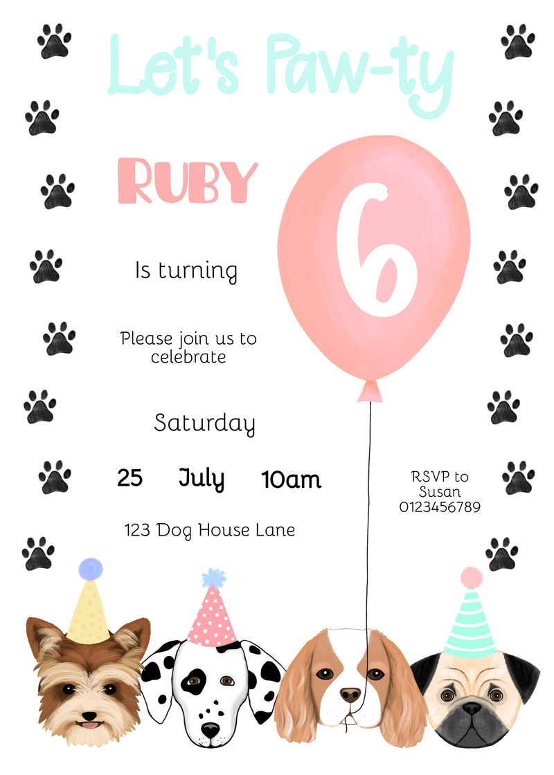 Dog Party Invitation - Pink