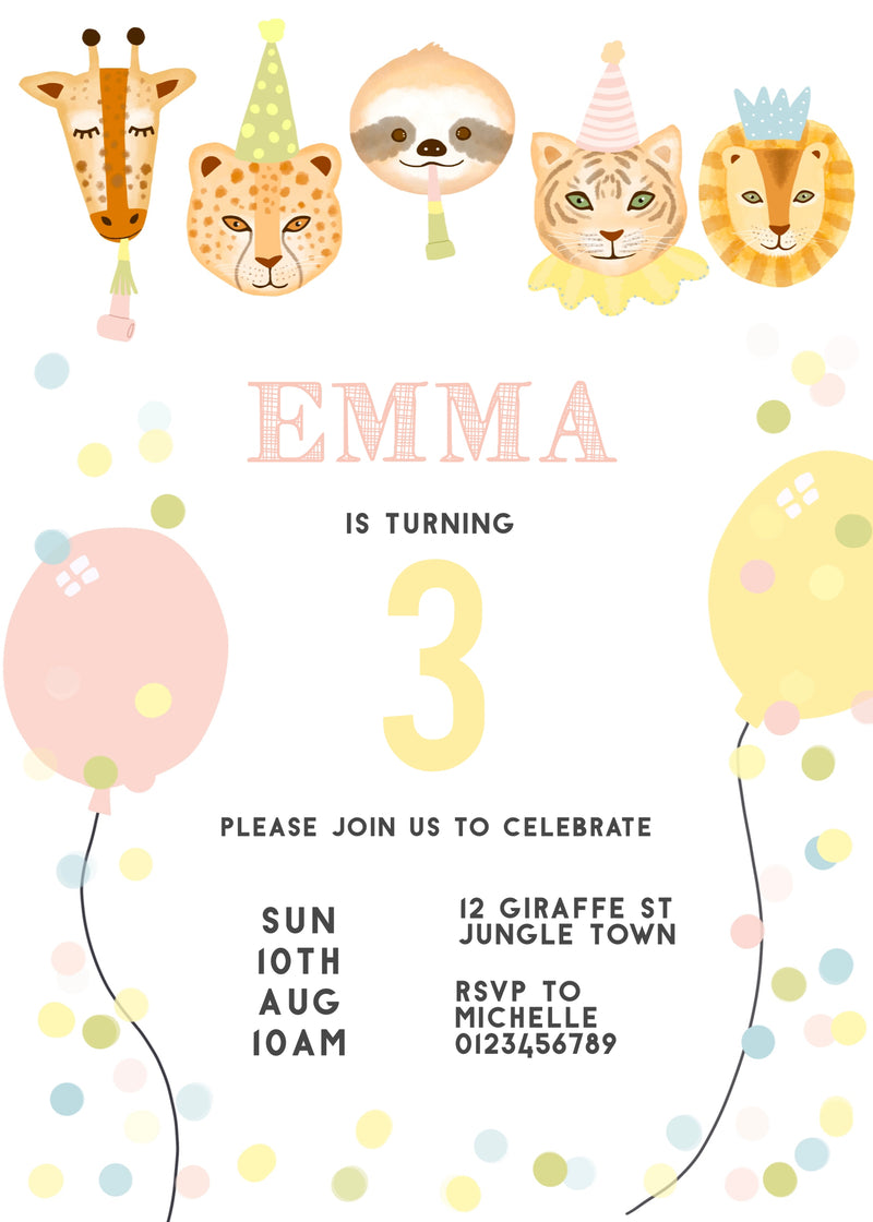 Jungle Party Pink Invitation