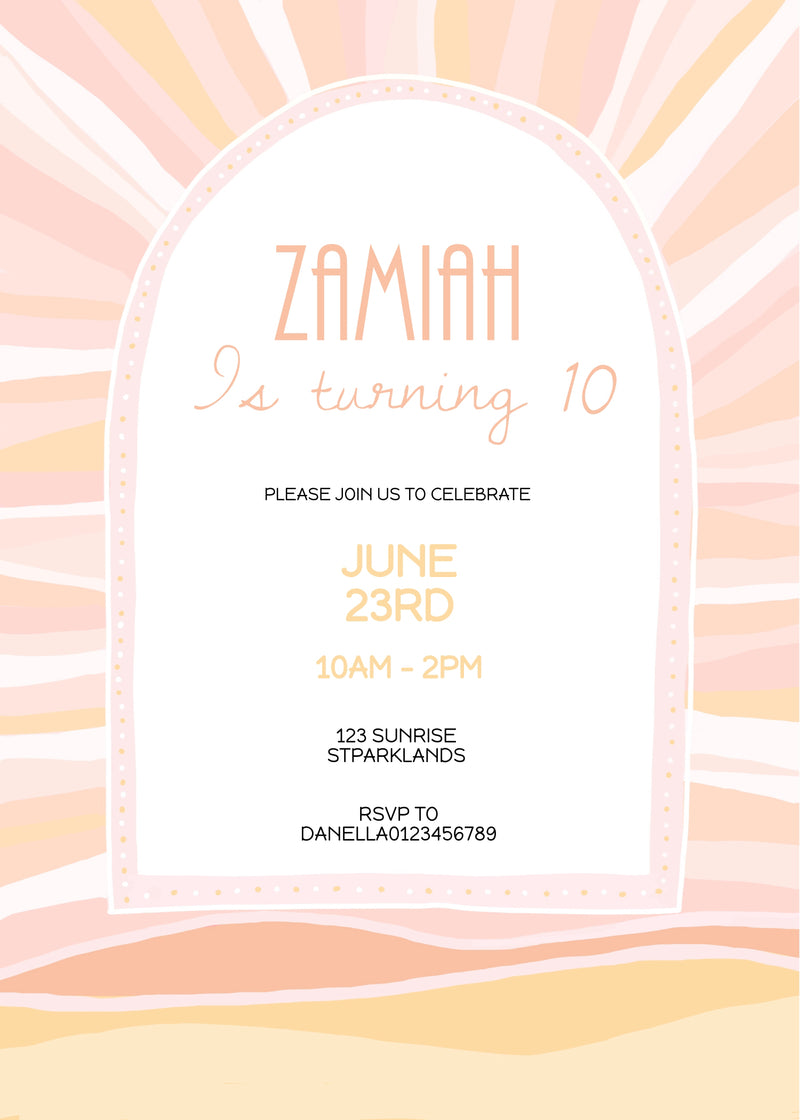 Sun Rays Pink Invitation