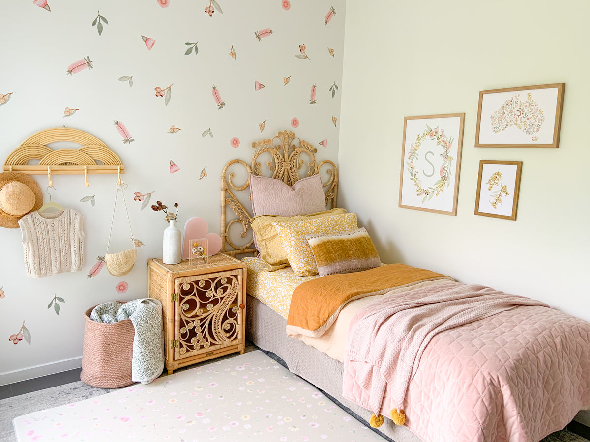 Australian Flora wallpaper look using our wall stickers