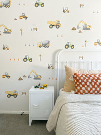 dump truck, digger, tractor, concrete truck construction wall stickers for kids rooms