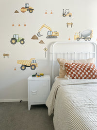 Digger, dump truck, tractor, concrete truck construction wall stickers for kids rooms