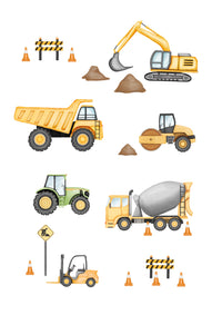 Dump truck, tractor, digger wall decals for kids bedrooms