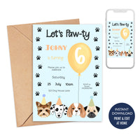 Dog Party Invitation - Blue