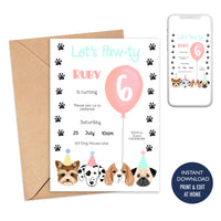 Dog Party Invitation - Pink
