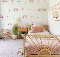 Combi, palm trees, waves and surfboard wall stickers