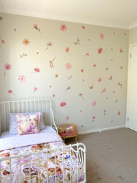 Girls bedroom with flower wall stickers
